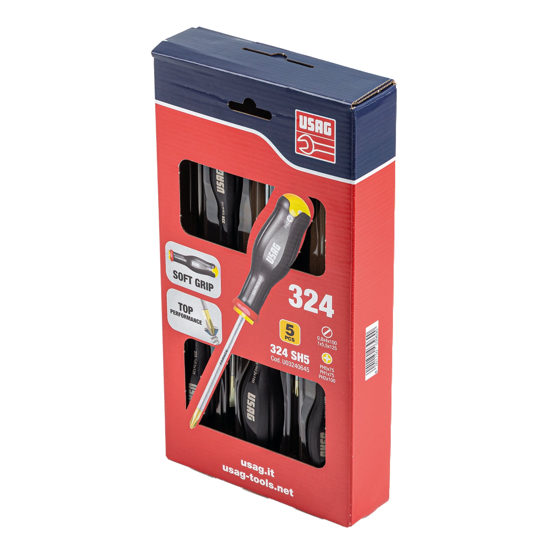 324 SH5 - Serie di 5 giraviti per viti con intaglio e impronta a croce phillips® - Usag - U03240645 324 SH5 - Serie di 5 giraviti per viti con intaglio e impronta a croce phillips® - Usag - U03240645